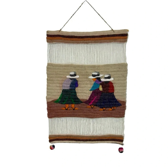 Peru Alpaca Coiled Wool Tapestry Peruvian Women Hand Woven Boho Wall Art Hanging - Picture 1 of 5